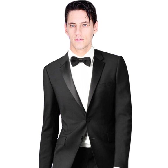 Mens 2 Button Skinny Fit Wool Prom Tuxedo in Black
